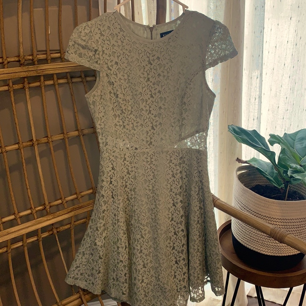 Sage green lace Bebe mini dress